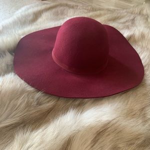 Burgundy wide brim Kentucky derby hat